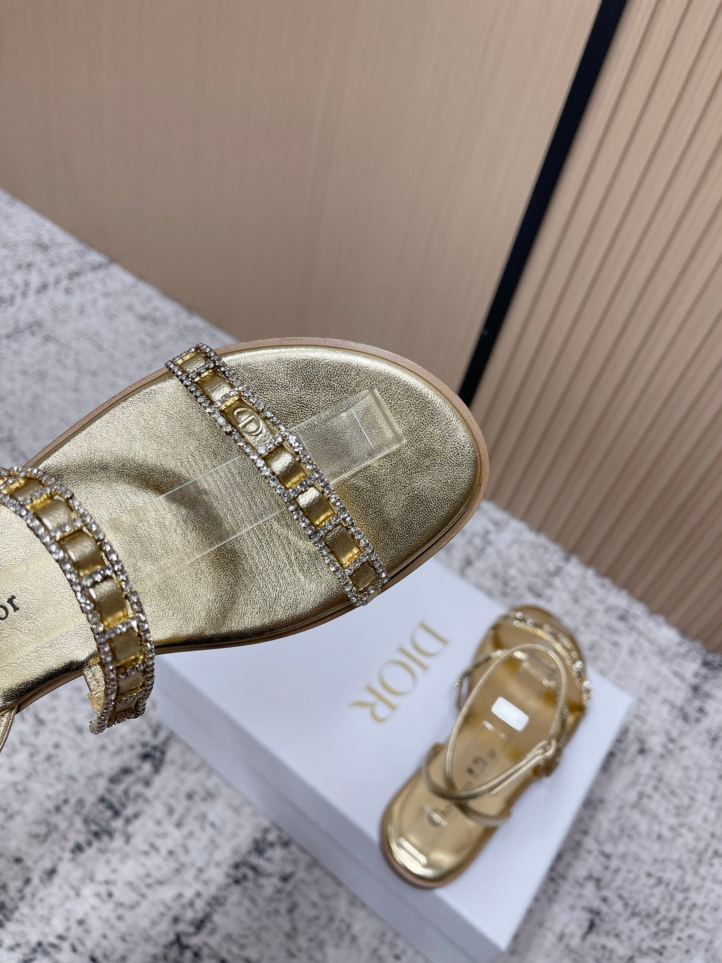 CD 26s Crystal Sandals Gold Champage Genuine Leather 643499