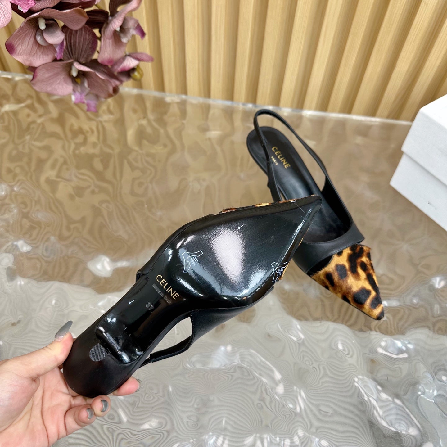 CL Judy Cap Toe Skingback 60mm In Black Calfskin And Leopard Printed Hairy Calfskin 313782