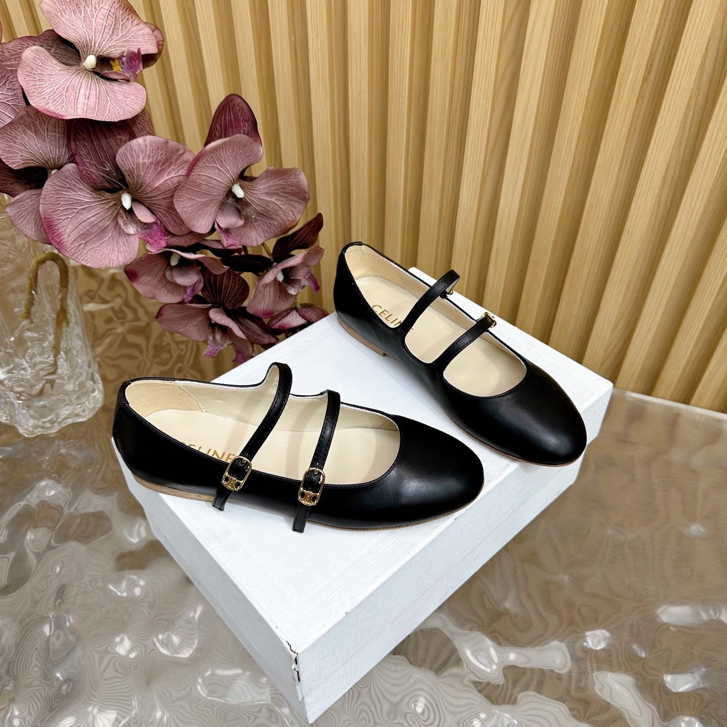 CL Les Ballerines Double Strap Ballerina In Black Lambskin 313785