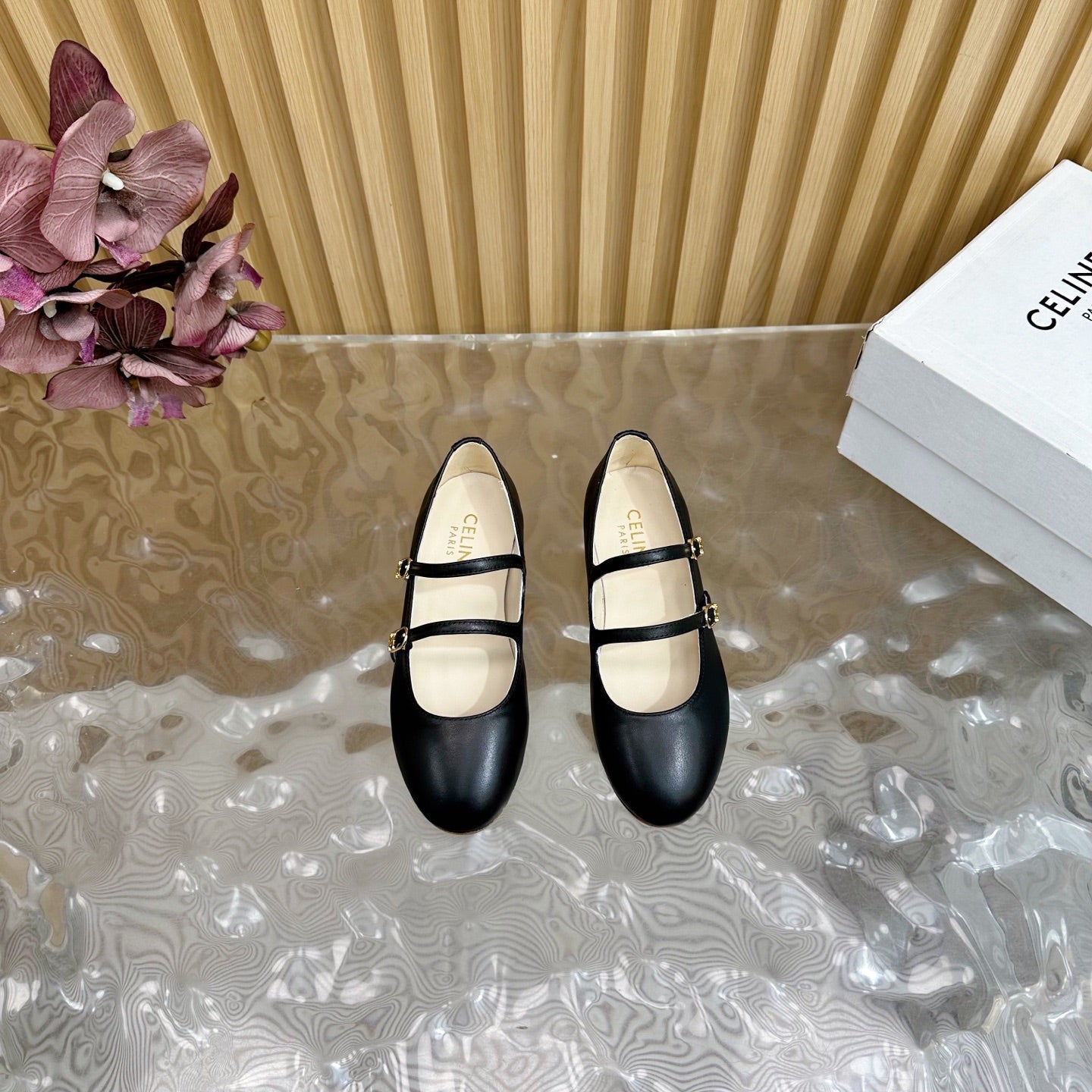 CL Les Ballerines Double Strap Ballerina In Black Lambskin 313785
