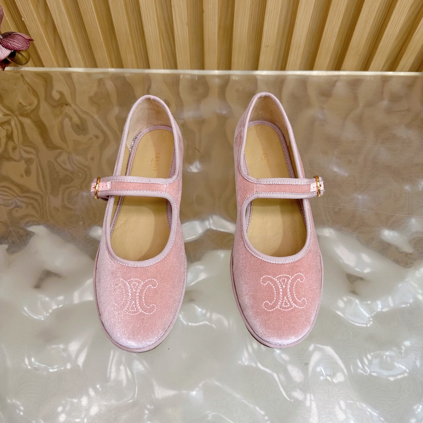 Celine 26s Mary Jane Flats In Pink Velvet