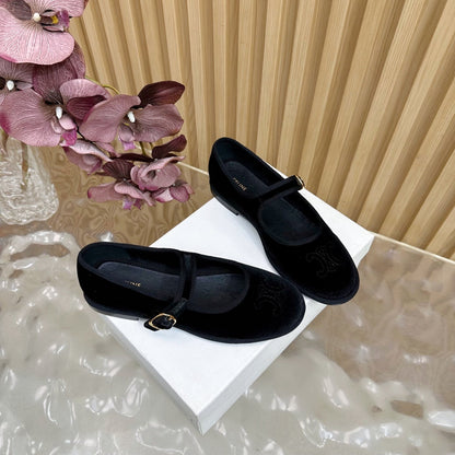 Celine 26s Mary Jane Flats In Black Velvet