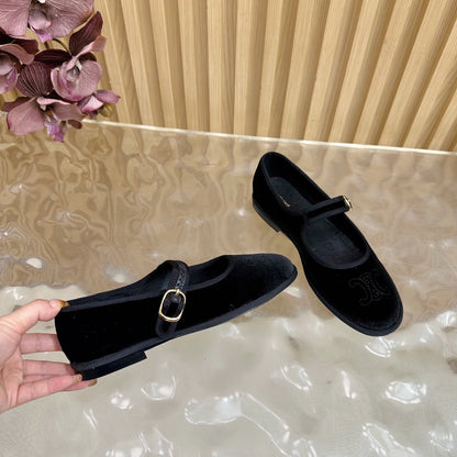Celine 26s Mary Jane Flats In Black Velvet