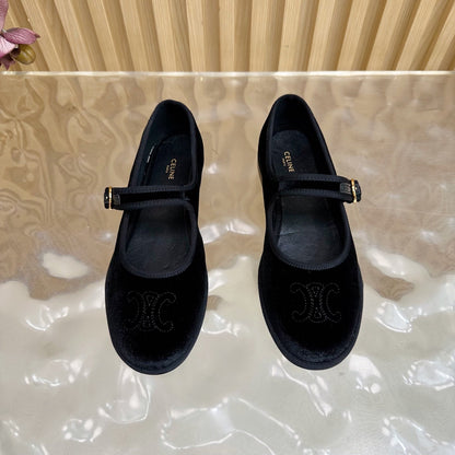 Celine 26s Mary Jane Flats In Black Velvet