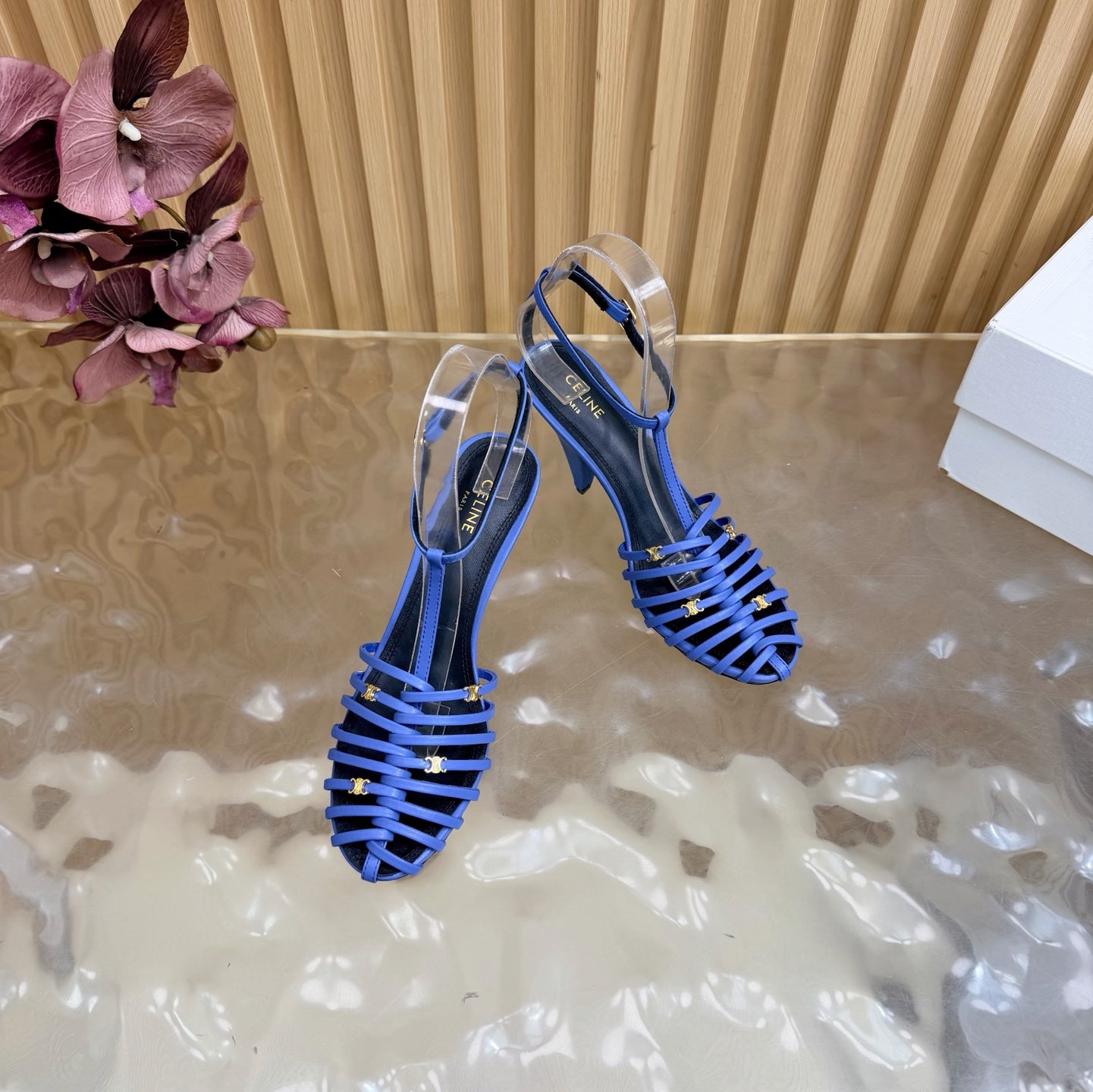 Celine 26s Cage Heeled Sandals Blue Lambskin 898119