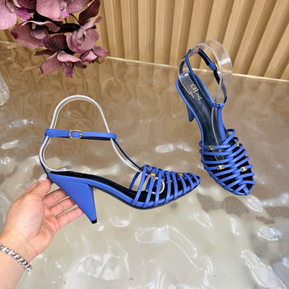 Celine 26s Cage Heeled Sandals Blue Lambskin 898119