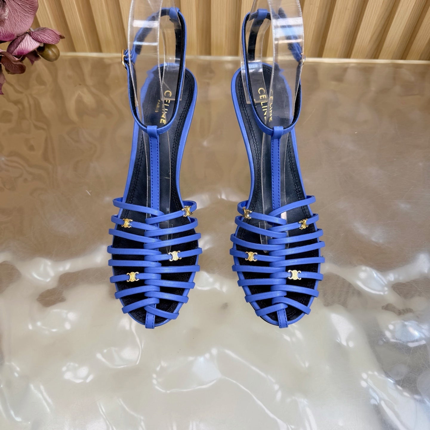 Celine 26s Cage Heeled Sandals Blue Lambskin 898119
