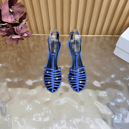 Celine 26s Cage Heeled Sandals Blue Lambskin 898119
