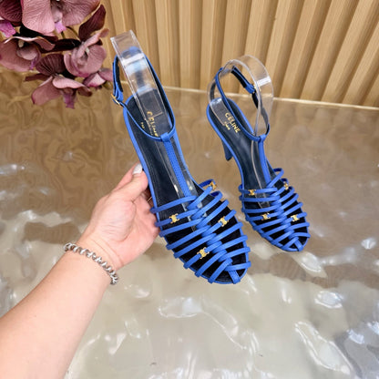 Celine 26s Cage Heeled Sandals Blue Lambskin 898119