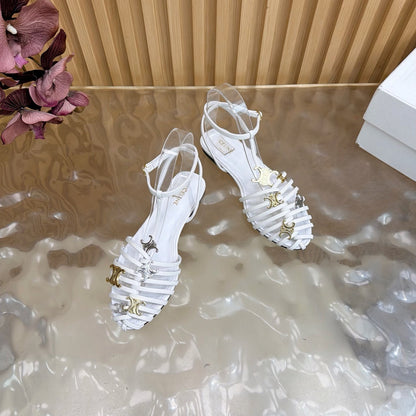 Celine 26s Cage Flat Sandals White Lambskin 898120