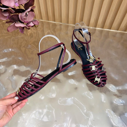Celine 26s Cage Flat Sandals Burgundy Lambskin 898122