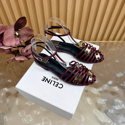 Celine 26s Cage Flat Sandals Burgundy Lambskin 898122