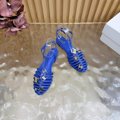 Celine 26s Cage Flat Sandals Blue Lambskin 898124