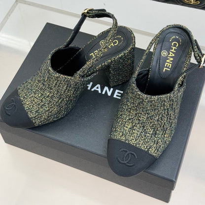 CC 26 Slingback Gold mix Black Tweed Grosgrain 609989