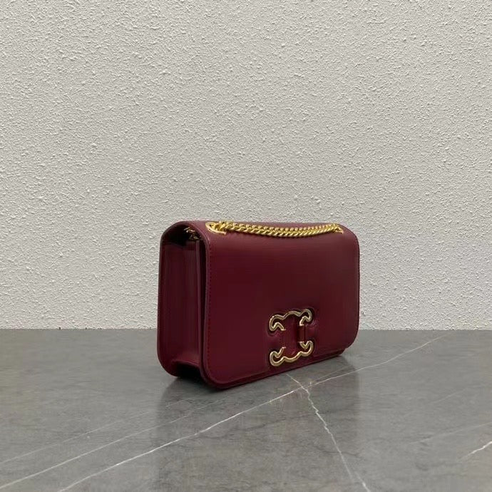 Celine Frame Bag Triomphe Burgundy Calfskin