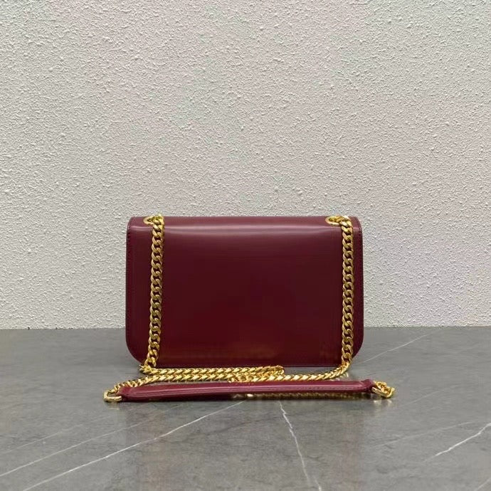 Celine Frame Bag Triomphe Burgundy Calfskin