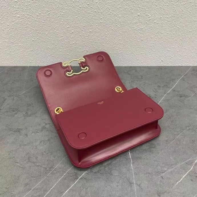 Celine Frame Bag Triomphe Burgundy Calfskin