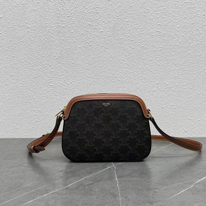 Celine Camera Bag 20 Bag Triomphe Black Brown Canvas & Calfskin