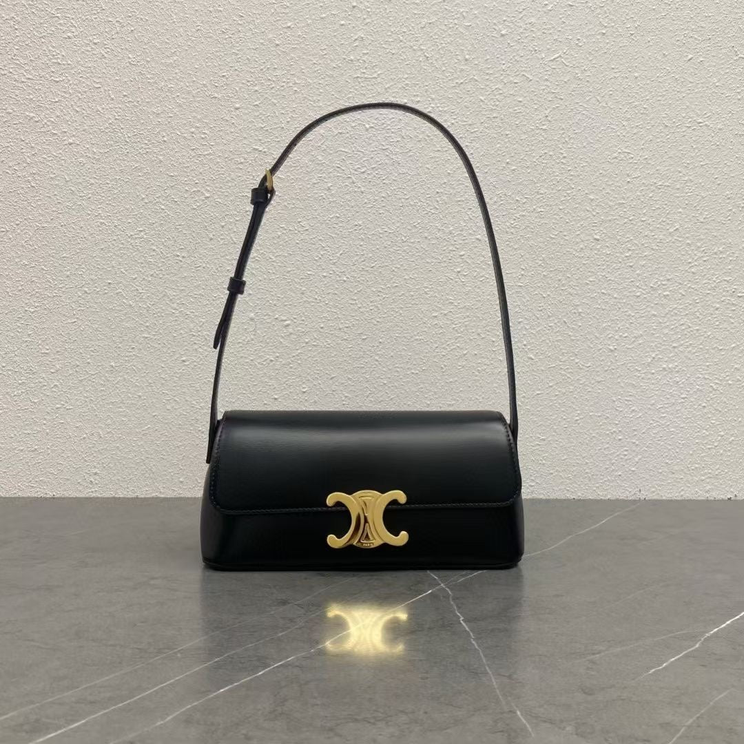 Celine 25CE Diane Shoulder Bag Black Glossy Leather
