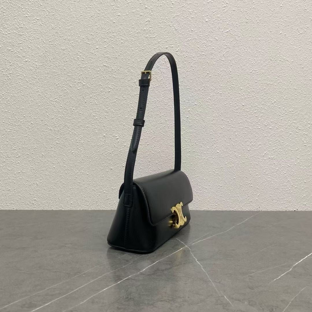 Celine 25CE Diane Shoulder Bag Black Glossy Leather