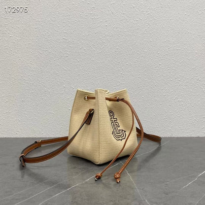 Celine Micro Sailor Bucket Bag with Anchor Embroidery Beige Brown Calfskin Textile