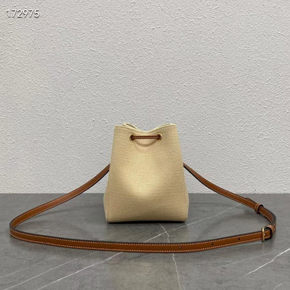 Celine Micro Sailor Bucket Bag with Anchor Embroidery Beige Brown Calfskin Textile