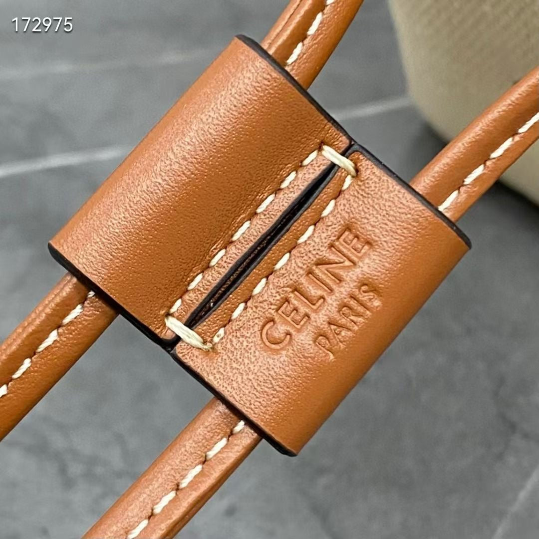 Celine Micro Sailor Bucket Bag with Anchor Embroidery Beige Brown Calfskin Textile