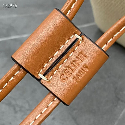 Celine Micro Sailor Bucket Bag with Anchor Embroidery Beige Brown Calfskin Textile