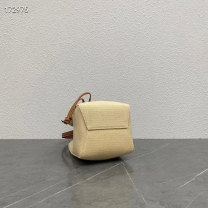 Celine Micro Sailor Bucket Bag with Anchor Embroidery Beige Brown Calfskin Textile