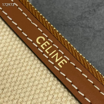 Celine Small Pouch with Anchor Embroidery Beige Brown Calfskin Textile