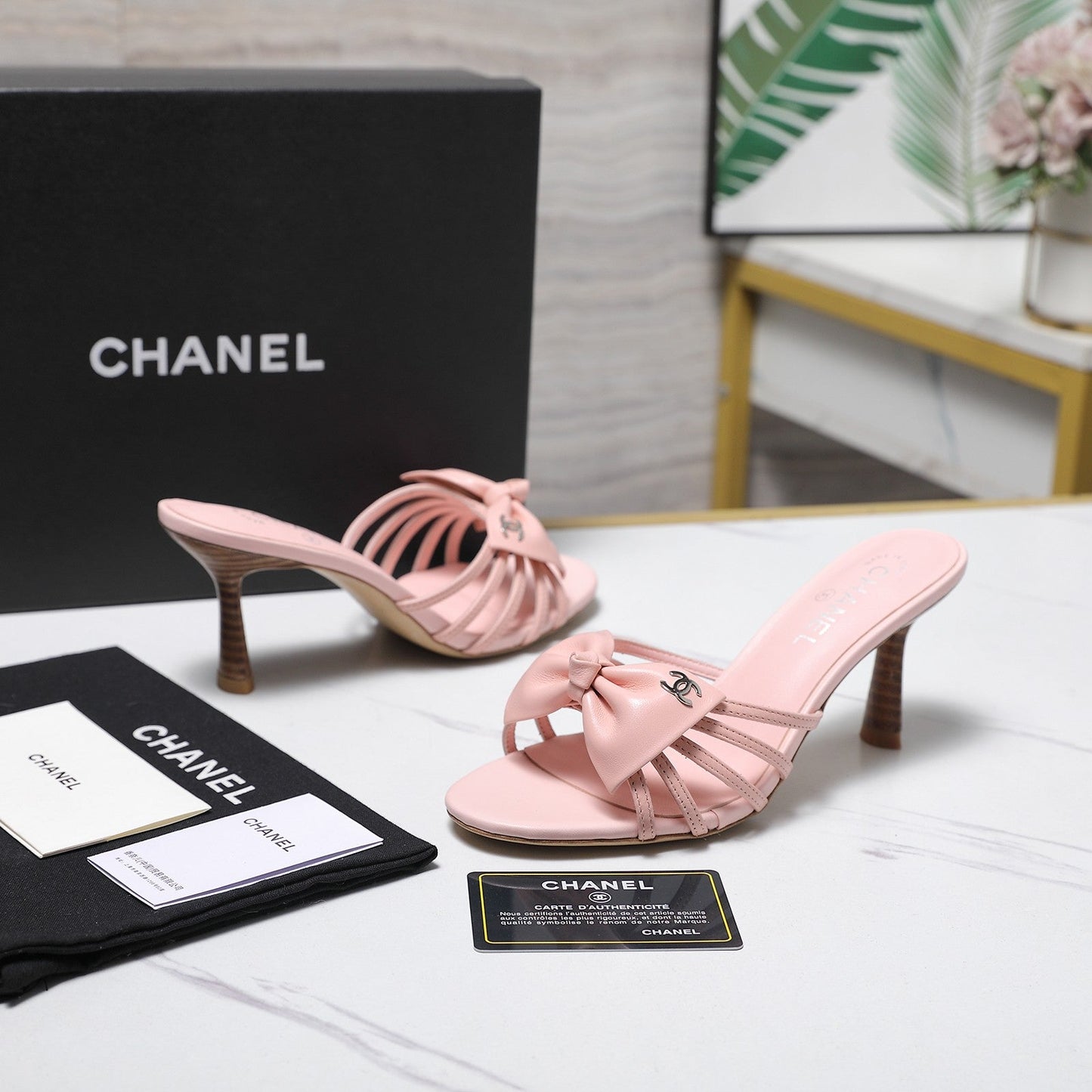 Chanel 2026 High-heeled Sandals With Delicate Bow 80mm Pink Cowhide 758429