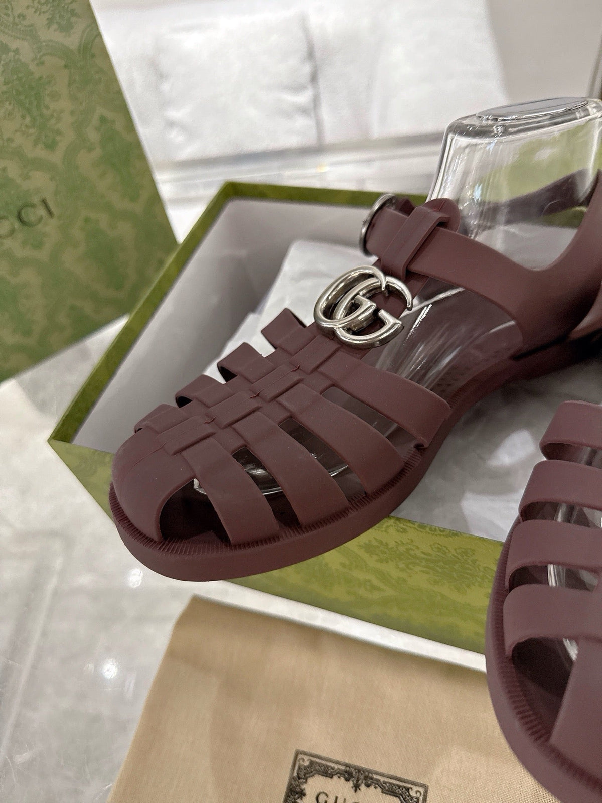 GC 25 Silver Double G Sandal Bordeaux Rubber 292435