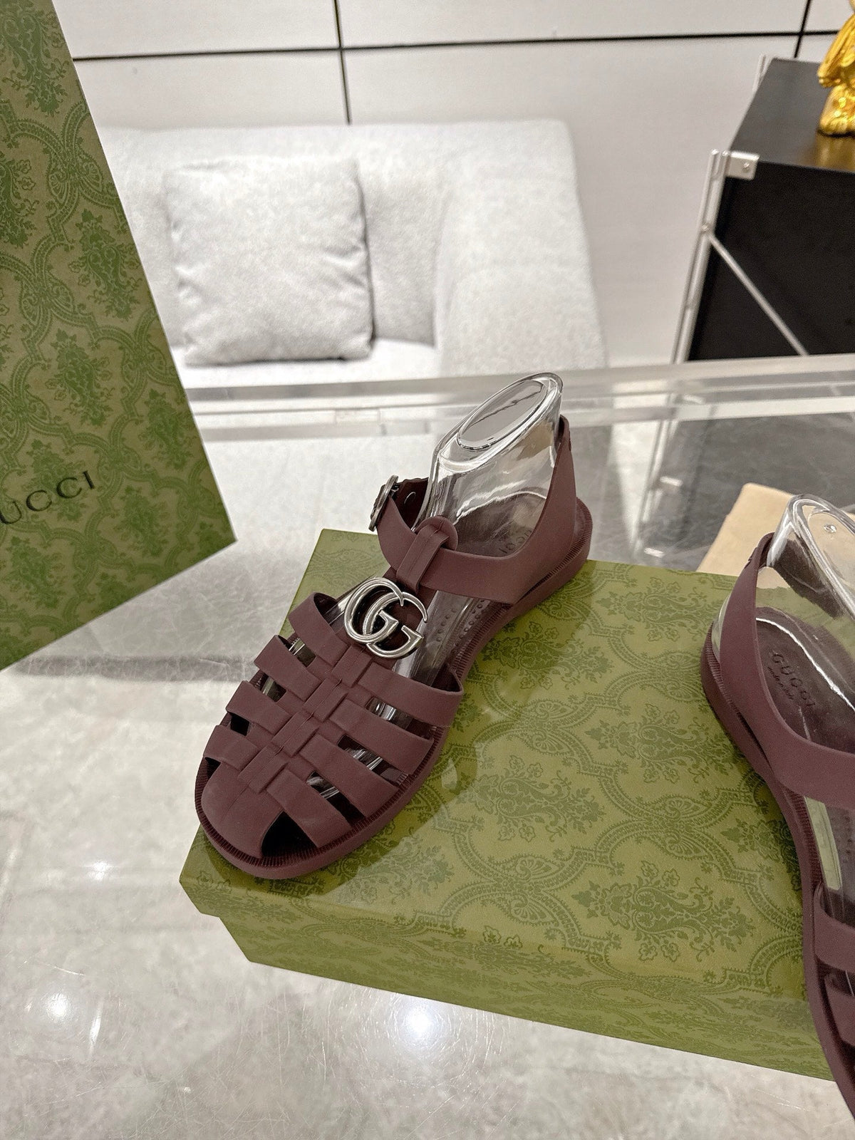 GC 25 Silver Double G Sandal Bordeaux Rubber 292435