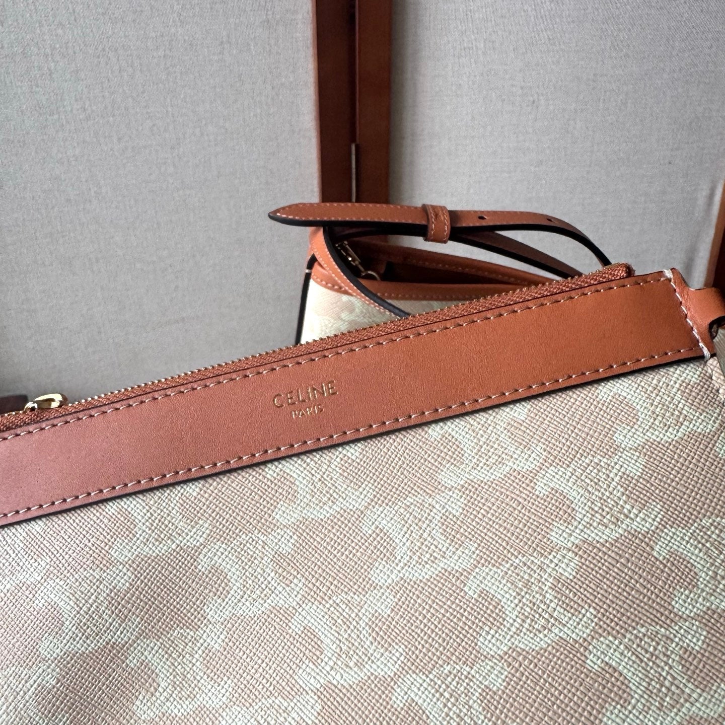 Celine Soft Shopper Bag in Triomphe Brown White Canvas and Calfskin