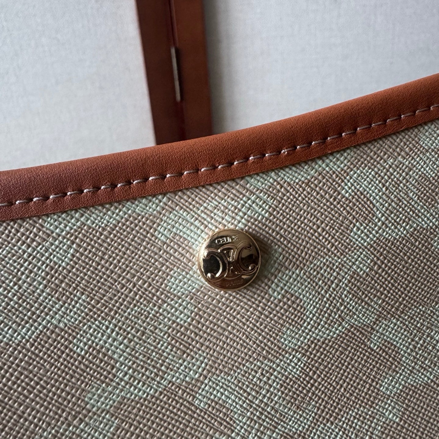 Celine Soft Shopper Bag in Triomphe Brown White Canvas and Calfskin