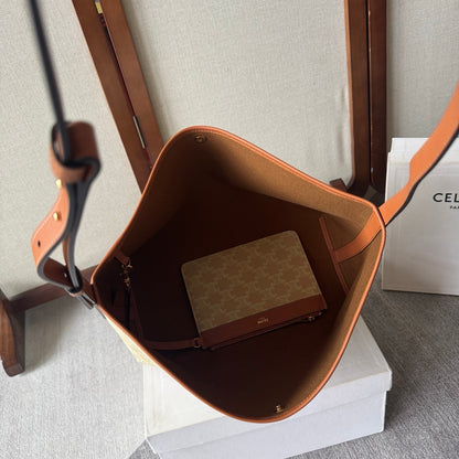 Celine Soft Shopper Bag in Triomphe Brown White Canvas and Calfskin