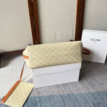 Celine Soft Shopper Bag in Triomphe Brown White Canvas and Calfskin