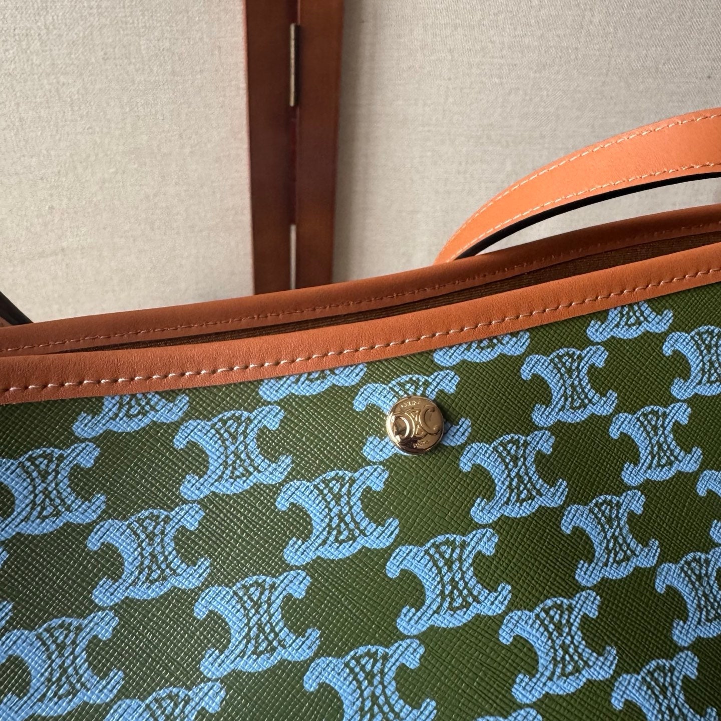 Celine Soft Shopper Bag in Triomphe Brown Green Blue Canvas and Calfskin