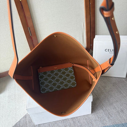Celine Soft Shopper Bag in Triomphe Brown Green Blue Canvas and Calfskin