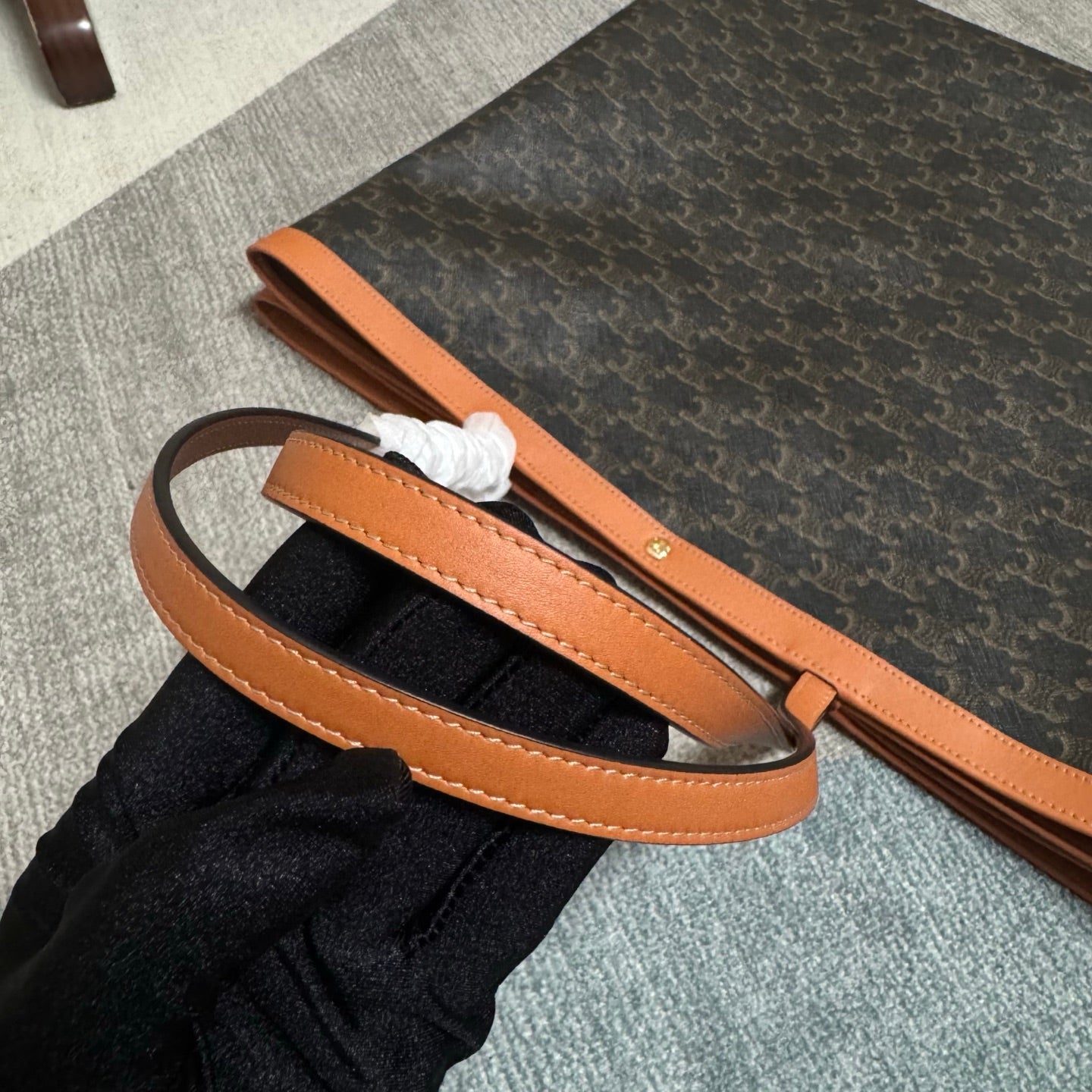 Celine Large Flat Shopper Black Brown Triomphe Canvas Calfskin