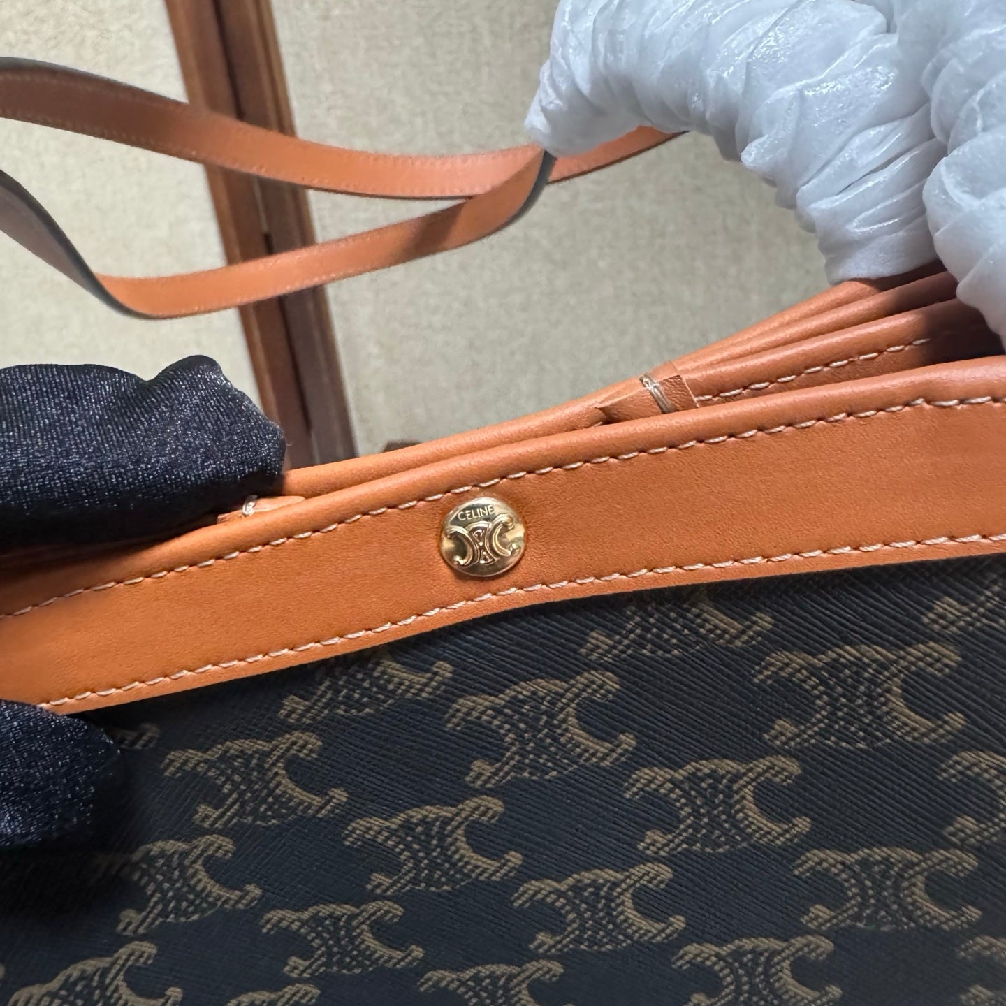Celine Medium Flat Shopper Black Brown Triomphe Canvas Calfskin