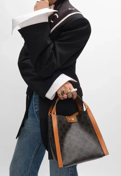 Celine Small Cube Bag Brown Triomphe Canvas Calfskin