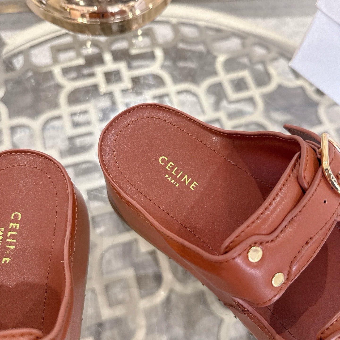 Celine Arc de Triomphe slippers Brown Sheepskin