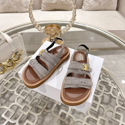 Celine Tippi Triomphe Sandals Grey Suede 736599