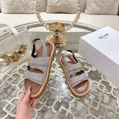 Celine Tippi Triomphe Sandals Grey Suede 736599