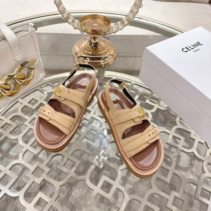 Celine Tippi Triomphe Sandals Beige Suede 736600