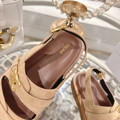 Celine Tippi Triomphe Sandals Beige Suede 736600