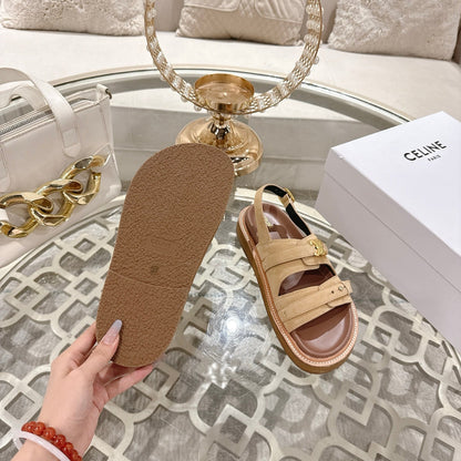 Celine Tippi Triomphe Sandals Beige Suede 736600