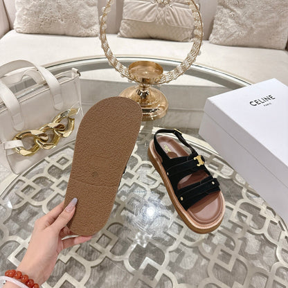 Celine Tippi Triomphe Sandals Black Suede 736601