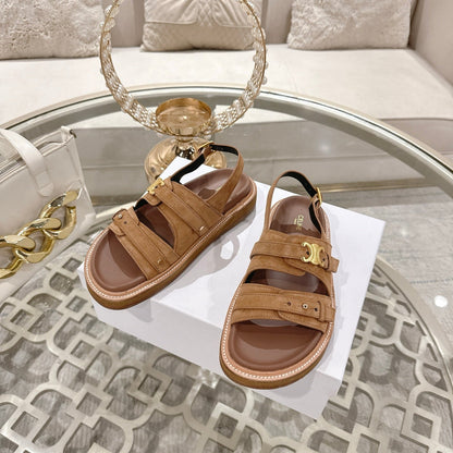 Celine Tippi Triomphe Sandals Brown Suede 736602